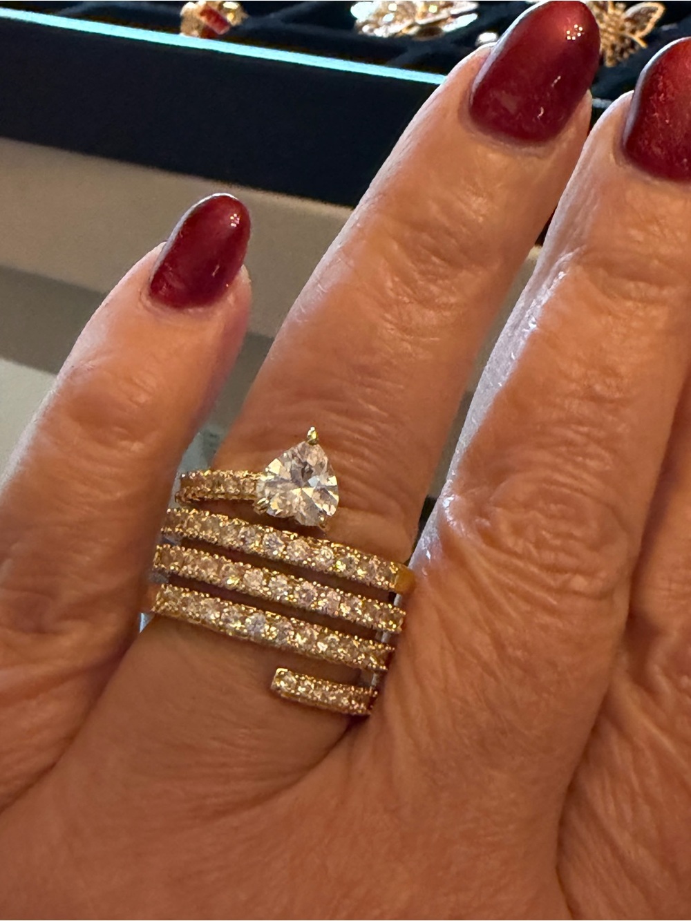 Heart Shape Gold Multi-Band CZ Statement Ring